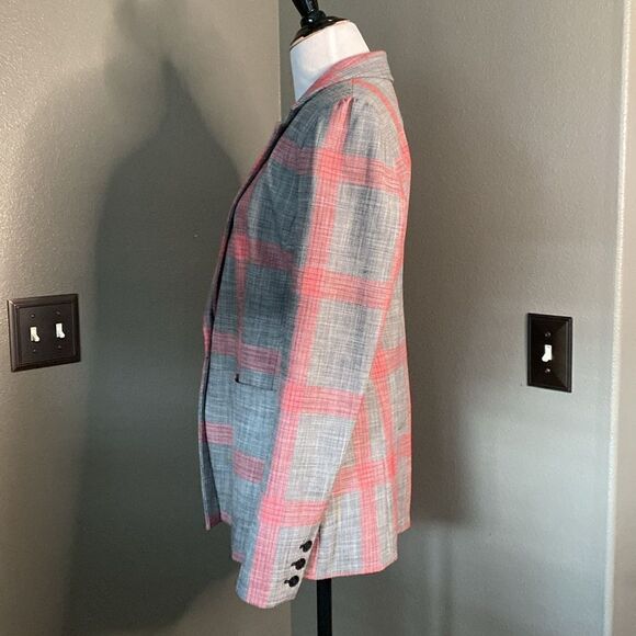 Halogen Pink Grey Black Large Print Plaid Blazer Jacket - Picture 10 of 12